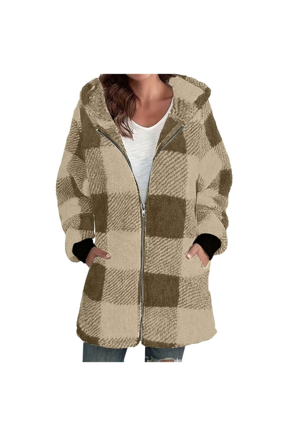 Admvng Jackets for Women Warm Faux Coat Jacket Winter Zipper Casual Solid Long Sleeve Outerwear, Size S-2XL