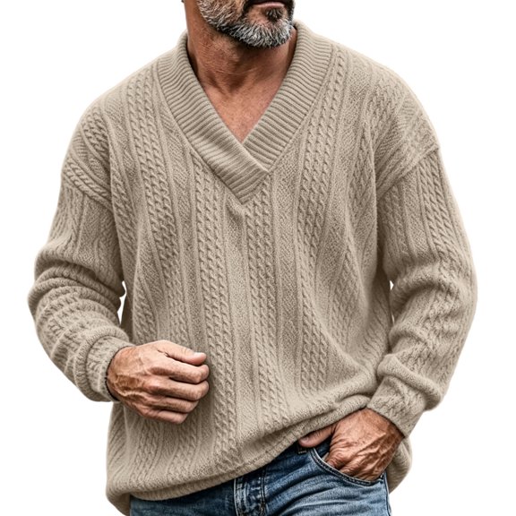 Admvng Knit Sweater for Men Solid Long Sleeve Soft Casual Knitwear Top