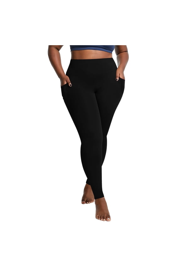 Admvng Leggings for Women Solid Plus with Pocket Elastic High Waist Leggings, Size XL-5XL