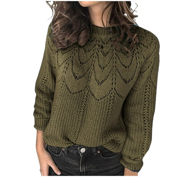 Admvng Light Sweaters for Women Casual Fashion Pullover Long Sleeve Round-Neck Knitted Sweater Tops S-2XL