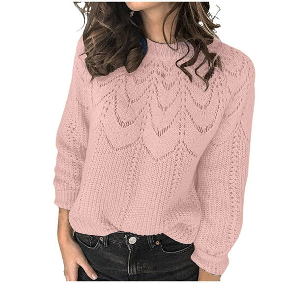 Admvng Light Sweaters for Women Casual Fashion Pullover Long Sleeve Round-Neck Knitted Sweater Tops S-2XL