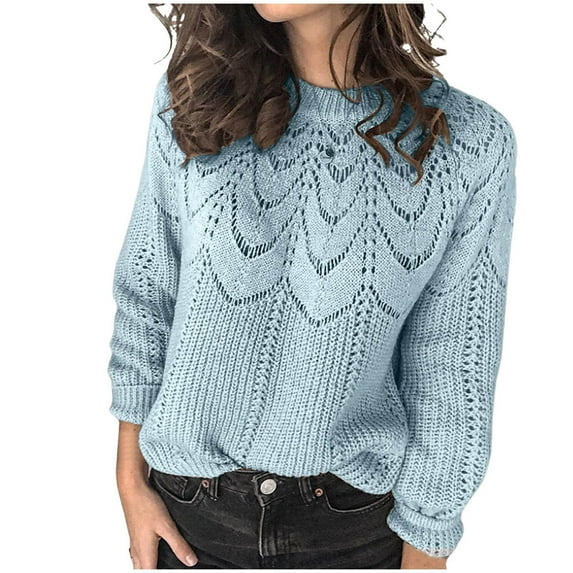 Admvng Light Sweaters for Women Casual Fashion Pullover Long Sleeve Round-Neck Knitted Sweater Tops S-2XL