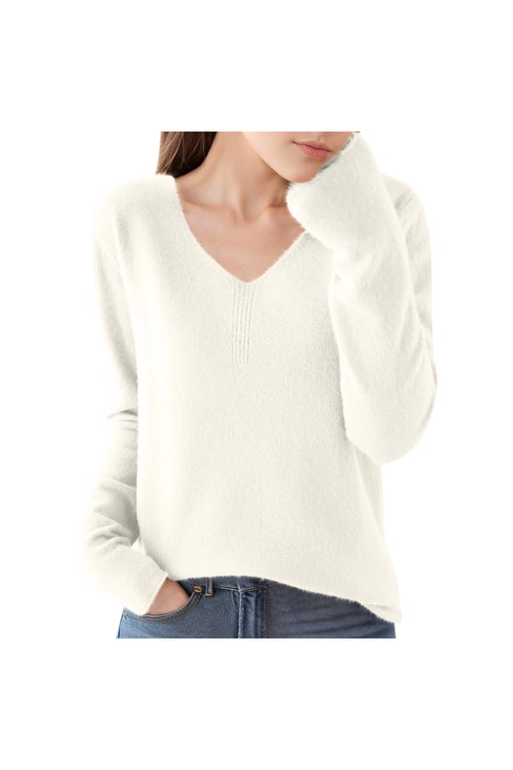 Light Sweaters for Women Solid Color Long Sleeved V-neck Knitted Fall and Winter Tops Lightweight Thin Sweater Tops S-2XL