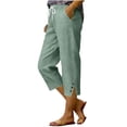 thumbnail image 1 of Admvng Linen Capri Pants for Women Elastic Drawstring Waist Comfy Pants with Pockets, 1 of 6