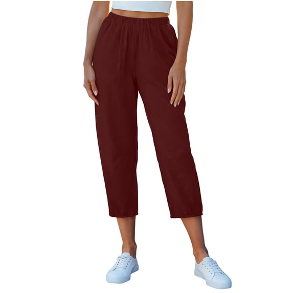 Admvng Linen Capri Pants for Women Elastic Waist Summer Casual Comfortable Cropped Pants