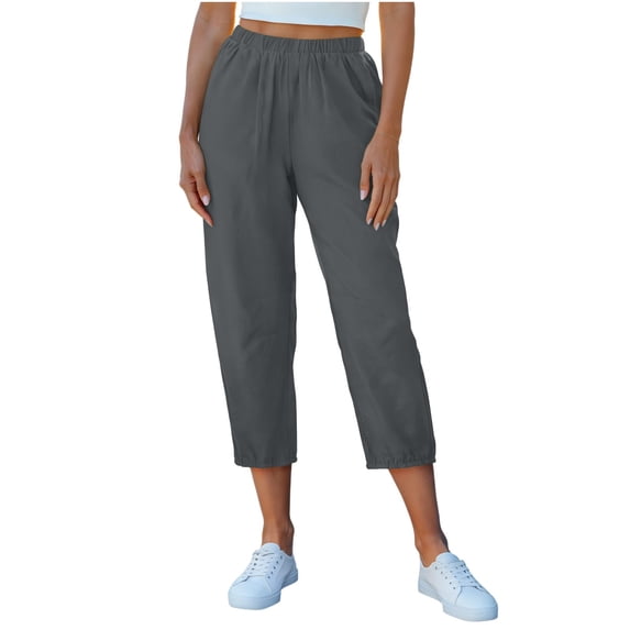 Admvng Linen Capri Pants for Women Elastic Waist Summer Casual Comfortable Cropped Pants