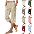thumbnail image 1 of Admvng Linen Capri Pants for Women Straight Leg Comfy Pants with Pockets, 1 of 7