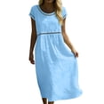 thumbnail image 1 of Admvng Linen Dresses for Women Lace Trim Summer Casual Short Sleeve Round Neck Dress Boho Dress, 1 of 9