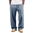 thumbnail image 1 of Admvng Linen Pants for Men Solid Elastic Waistband Drawstring Casual Loose Fit Trousers, 1 of 7