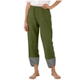 thumbnail image 1 of Admvng Linen Pants for Women Casual Solid Gingham Check Cuff Wide Leg Comfy Trouser, 1 of 7