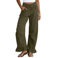 thumbnail image 1 of Admvng Linen Pants for Women Casual Wide Leg Ruffle Hem Elastic Waist Trousers, 1 of 5