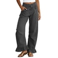 thumbnail image 1 of Admvng Linen Pants for Women Casual Wide Leg Ruffle Hem Elastic Waist Trousers, 1 of 5