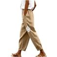 thumbnail image 1 of Admvng Linen Pants for Women Elastic Drawstring Waist Straight Leg Casual Soft Trousers with Pockets, 1 of 9