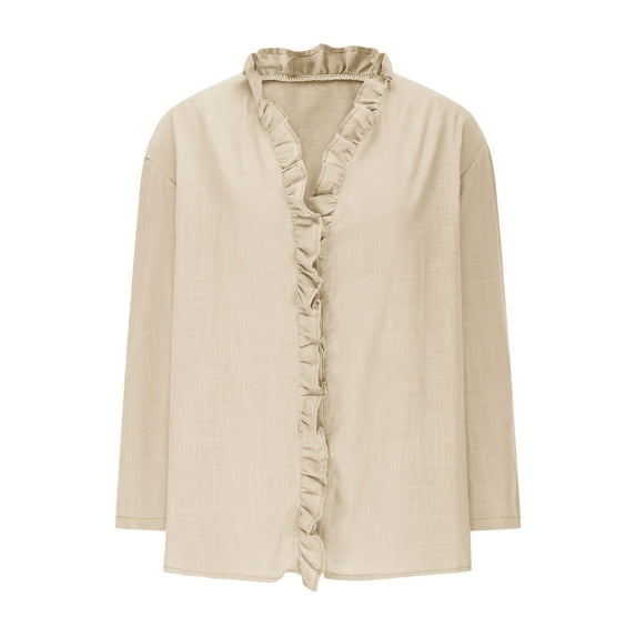 Admvng Linen Shirts for Women Summer V Neck Leisure Three-quarter Sleeve Solid Casual Loose Shirts S-2XL