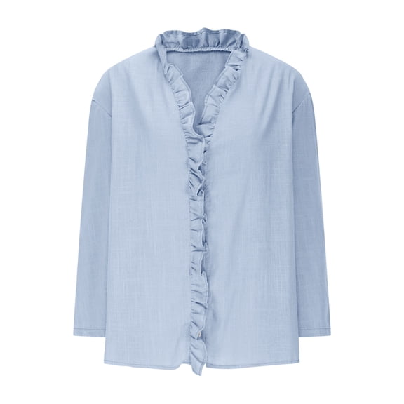 Admvng Linen Shirts for Women Summer V Neck Leisure Three-quarter Sleeve Solid Casual Loose Shirts S-2XL