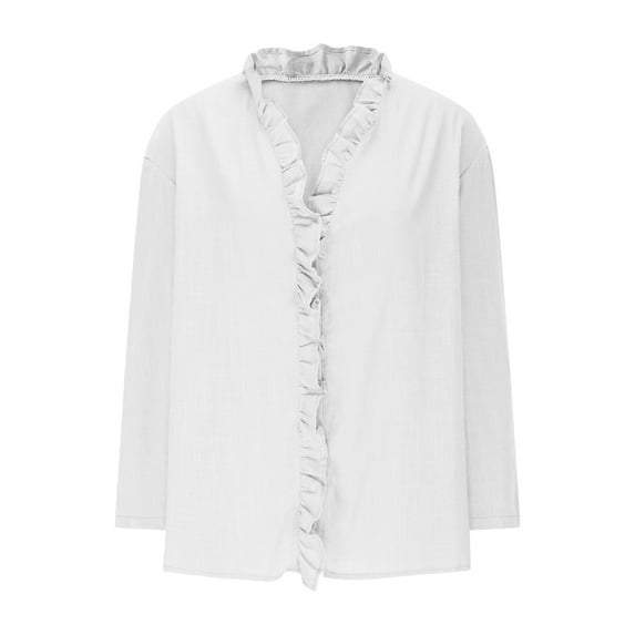 Admvng Linen Shirts for Women Summer V Neck Leisure Three-quarter Sleeve Solid Casual Loose Shirts S-2XL