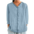 thumbnail image 1 of Admvng Linen Shirts for Women Summer V Neck Leisure Three-quarter Sleeve Solid Casual Loose Shirts S-2XL, 1 of 6