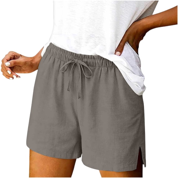 Admvng Linen Shorts for Women Drawstring Elastic Waist Side Split Summer Comfy Short with Pockets