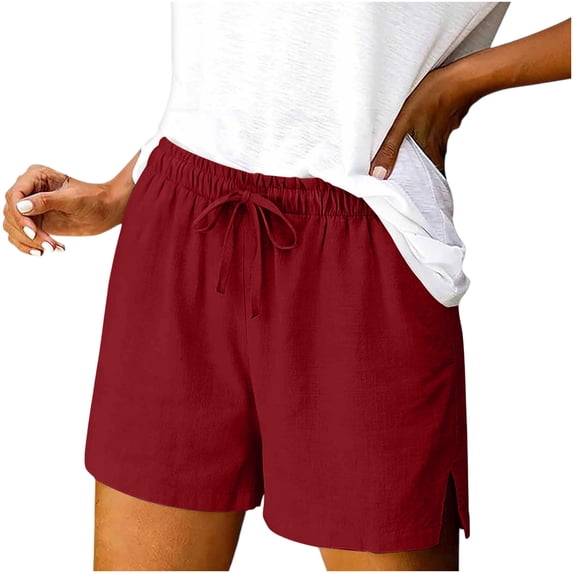 Admvng Linen Shorts for Women Drawstring Elastic Waist Side Split Summer Comfy Short with Pockets