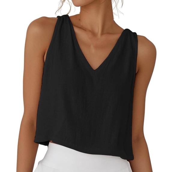 Admvng Linen Tank Tops for Women Plus Size Summer Sleeveless V Neck Comfy Blouse
