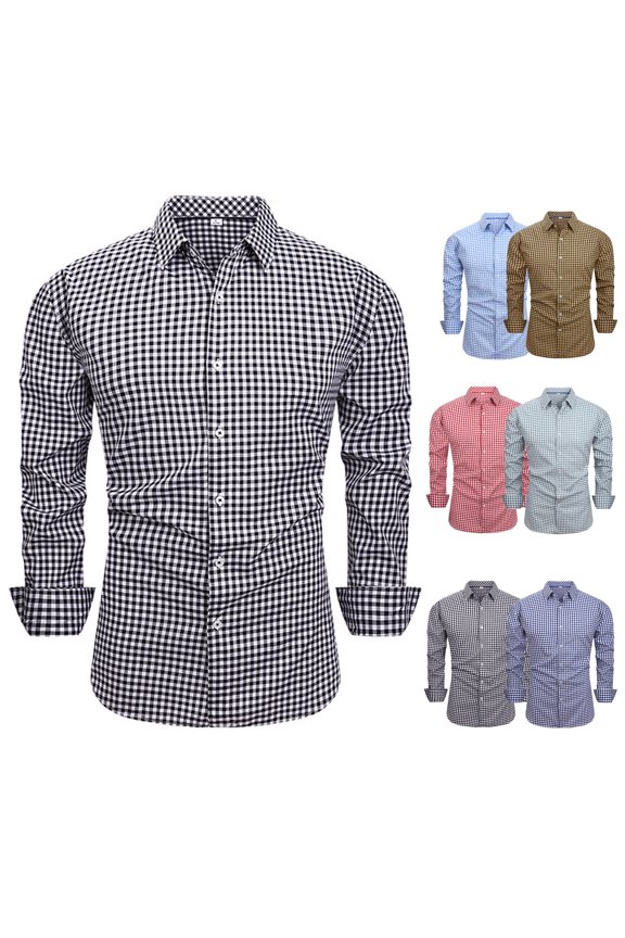 Admvng Long Sleeve Shirts for Men Casual Solid Button Lapel Long Sleeves with Blouses,Sizes S-3XL
