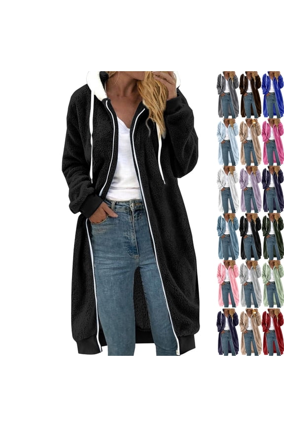 Long Winter Coats for Women Plus Size Solid Color Zipper Pullover Long Sleeve Hooded Jacket Winter Clothing for Women S-5XL