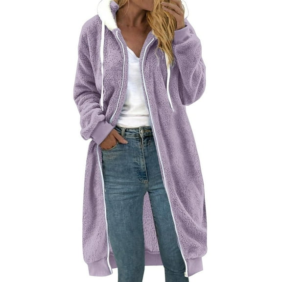 Admvng Long Winter Coats for Women Plus Size Solid Color Zipper Pullover Long Sleeve Hooded Jacket Winter Clothing for Women S-5XL