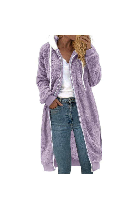 Long Winter Coats for Women Plus Size Solid Color Zipper Pullover Long Sleeve Hooded Jacket Winter Clothing for Women S-5XL