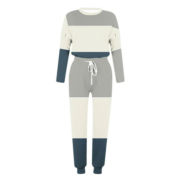 Admvng Lounge Sets for Women Plus Size Loose Printed Long Sleeved Round Neck Tops Drawstring High Waisted Jogger Pants Fall 2 Piece Lounge Outfit S-5XL