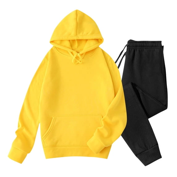 Admvng Matching Sets Men Clothing Casual Drawstring Pullover Hooded Sports Solid Pocket Sweatshirt Set, Size S-3XL