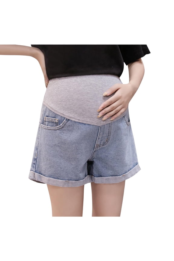 Maternity Denim Shorts Distressed Rolled Plus Size Breathable Pregnancy Jean Shorts