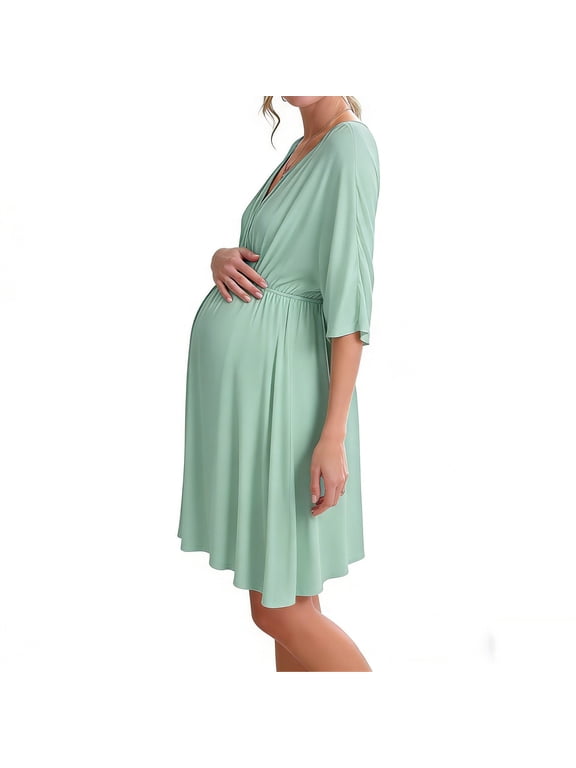 Maternity Dress with Empire Waist Wrap Comfortable A-Line Pregnancy Dress