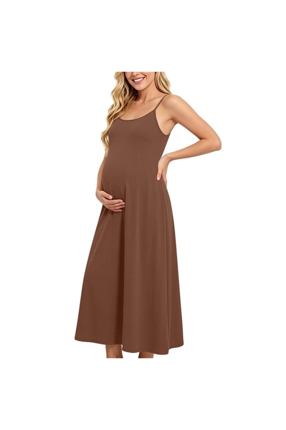 Maternity Maxi Dress Spaghetti Strap Flowy A-Line Leisure Pregnancy Sundress