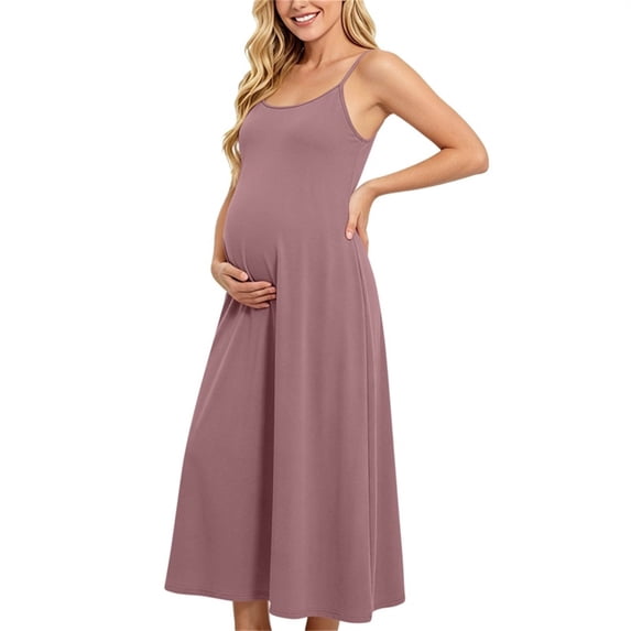 Admvng Maternity Maxi Dress Spaghetti Strap Flowy A-Line Leisure Pregnancy Sundress
