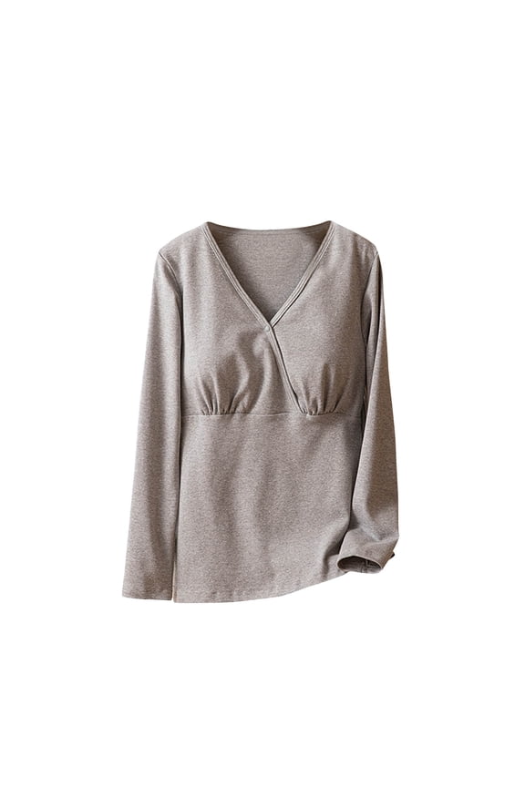 Maternity Nursing Cotton Top Long Sleeve Wrap V Neck Soft Breastfeeding Shirt for Pregnant Women
