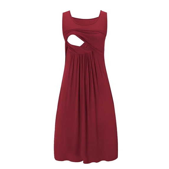 Admvng Maternity Nursing Dress Sleeveless Round-Neck A-Line Pregnancy Tank Dress