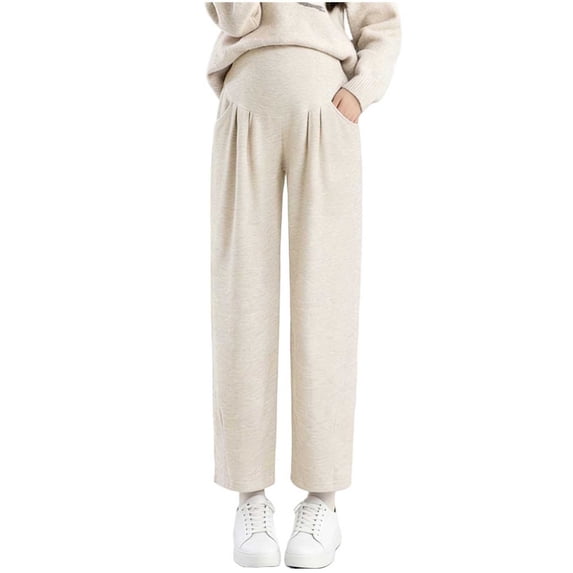Admvng Maternity Plus Size Cropped Pants High Waist Pleated Pregnancy Trousers with Pockets