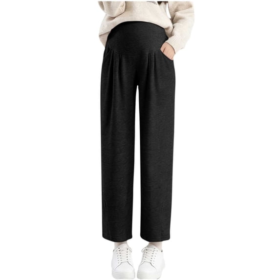 Admvng Maternity Plus Size Cropped Pants High Waist Pleated Pregnancy Trousers with Pockets