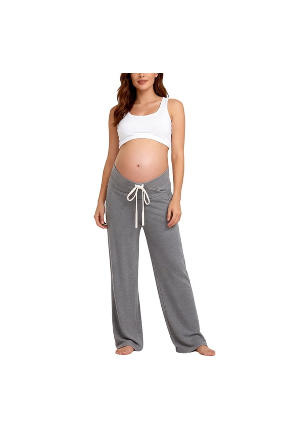 Maternity Sweatpants Crossover Waistband Pregnancy Loungewear with Drawstring