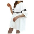 thumbnail image 1 of Admvng Maternity T-Shirt Dress Striped Short Sleeve Crew Neck Summer Loose Pregnancy Tunic, 1 of 2