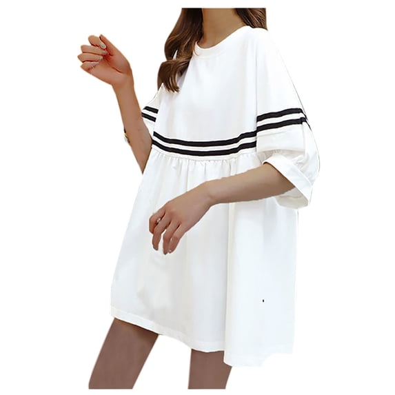 Admvng Maternity T-Shirt Dress Striped Short Sleeve Crew Neck Summer Loose Pregnancy Tunic
