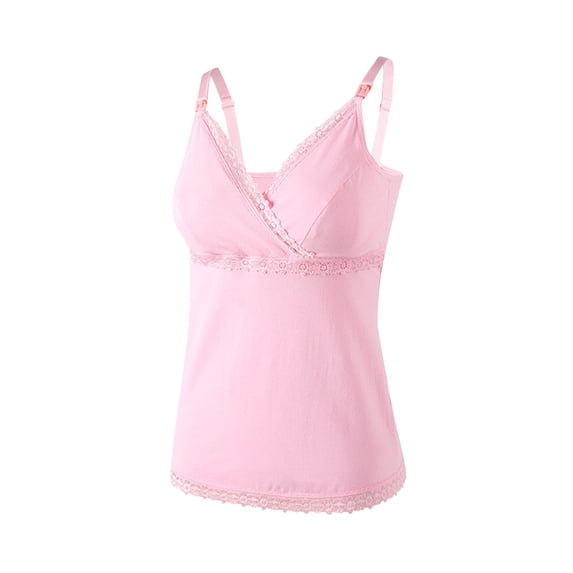 Admvng Maternity Tank Top Lace Trim Cross Front Adjustable Strap V-Neck Nursing Cami