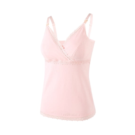 Admvng Maternity Tank Top Lace Trim Cross Front Adjustable Strap V-Neck Nursing Cami