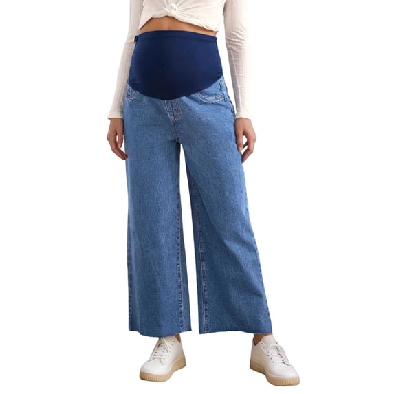 Admvng Maternity Wide Leg Jeans Elastic Waist Pregnancy Denim Trousers