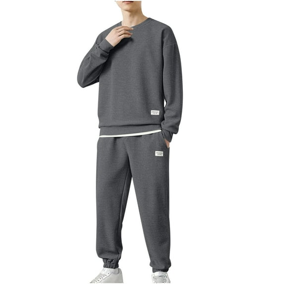 Admvng Men Sweatsuits Sets 2 Piece Outfits Sets Casual Solid Long Sleeved Round-Neck,Sizes M-5XL
