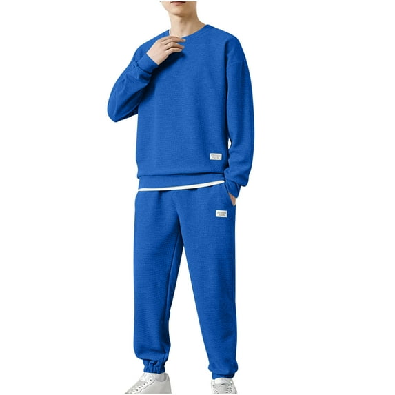Admvng Men Sweatsuits Sets 2 Piece Outfits Sets Casual Solid Long Sleeved Round-Neck,Sizes M-5XL