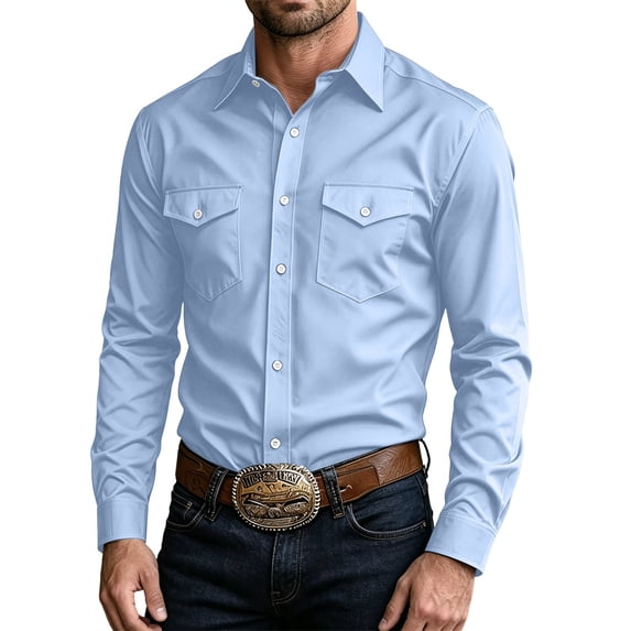 Admvng Men's Blouse Long Sleeve Button Down Solid Color Casual Shirts