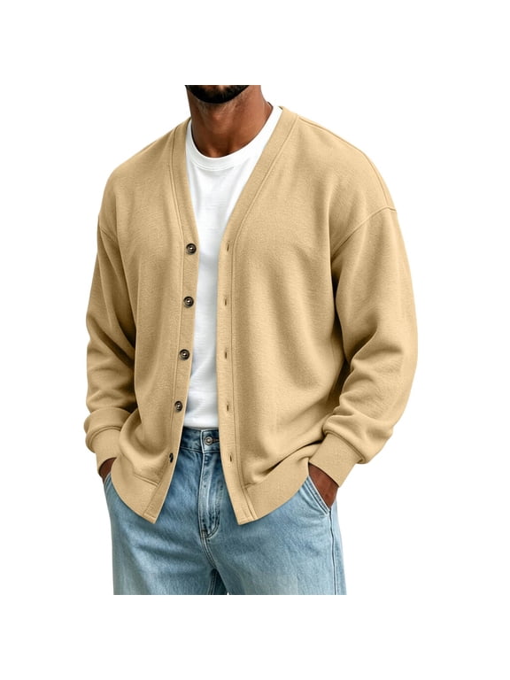 Men's Cardigan Sweater Button Long Sleeve Knit Jacket Casual Layering Outerwear