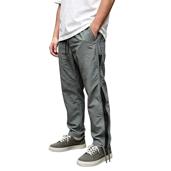Admvng Men's Cargo Pants Elastic Drawstring Waist with Side Zipper Casual Streetwear Trousers