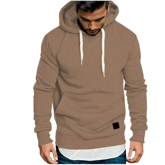 Admvng Men's Fashion Hoodies & Sweatshirts Hoodie Solid Color Pullover Long-sleeved Top Loose Fit Hooded Sweatshirt S-3XL
